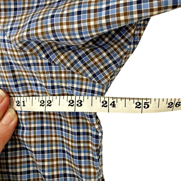 Ralph Lauren Blue Brown Checked Plaid Button Down Shirt Cotton Stretch LARGE - Picture 7 of 8